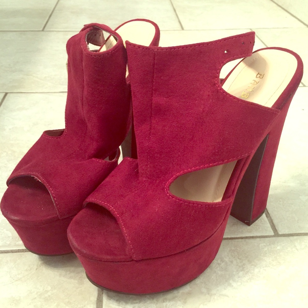 Bamboo Maroon Felt Open Toe Heels